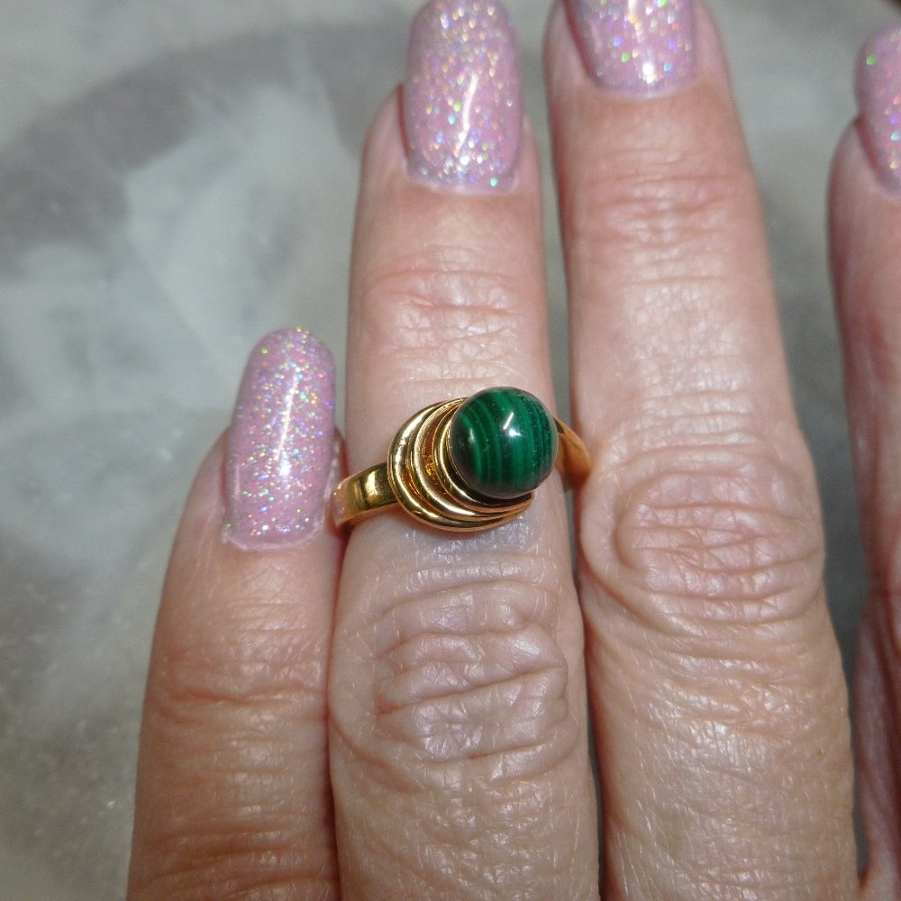 18k Yellow Gold EP Malachite Dolphin Ore Ring